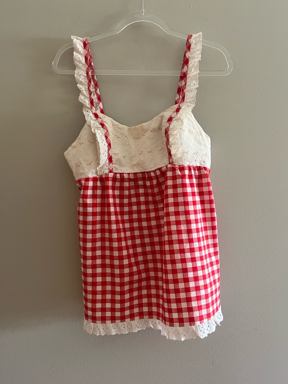 Vintage 1960’s Red & White Gingham Eyelet Tank